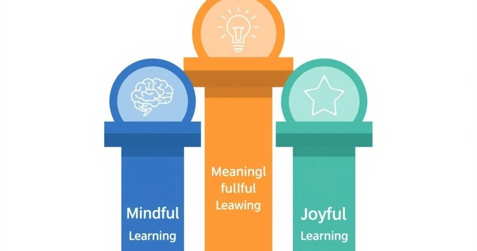 Tiga pilar modul ajar deep learning - mindful learning, meaningful learning, dan joyful learning dalam pembelajaran mendalam Kurikulum Merdeka 2026