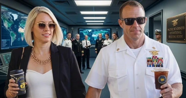 Carl Higbie Current Wife walking together in a Navy SEAL military briefing room