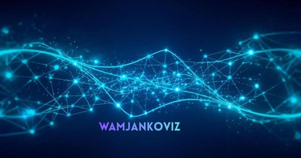 Wamjankoviz - Glowing cyan network of interconnected nodes representing knowledge transfer and communication systems