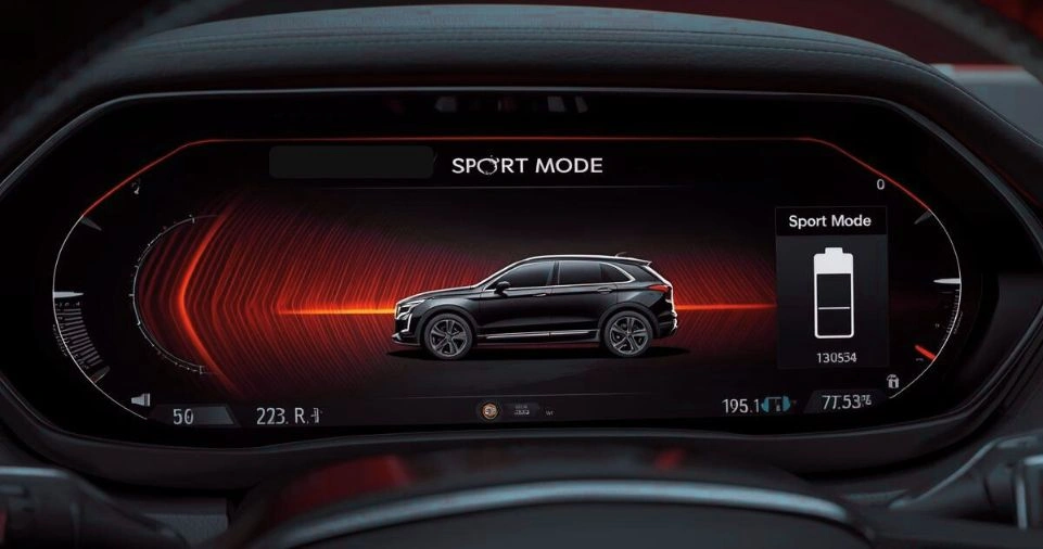 Cadillac Lyriq Sport Mode dashboard showing battery consumption and range reduction