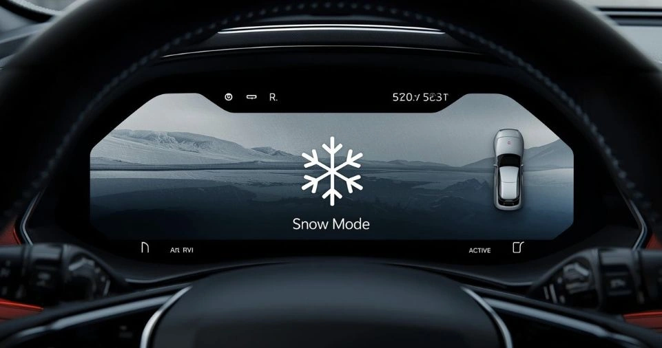 Cadillac Lyriq Snow Ice Mode dashboard winter driving range and battery usage